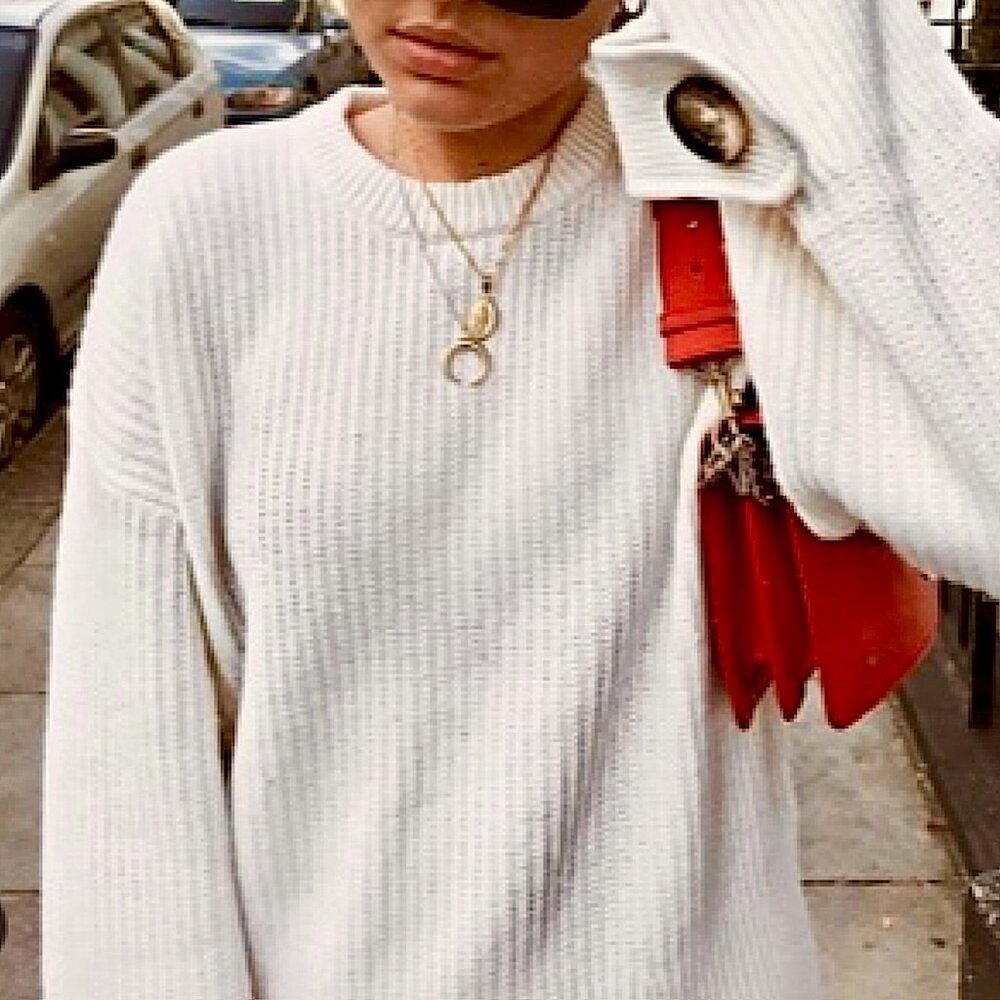 Designers Remix Molly Ribbed Merino Wool Sweater Statement Button Cuffs in Cream